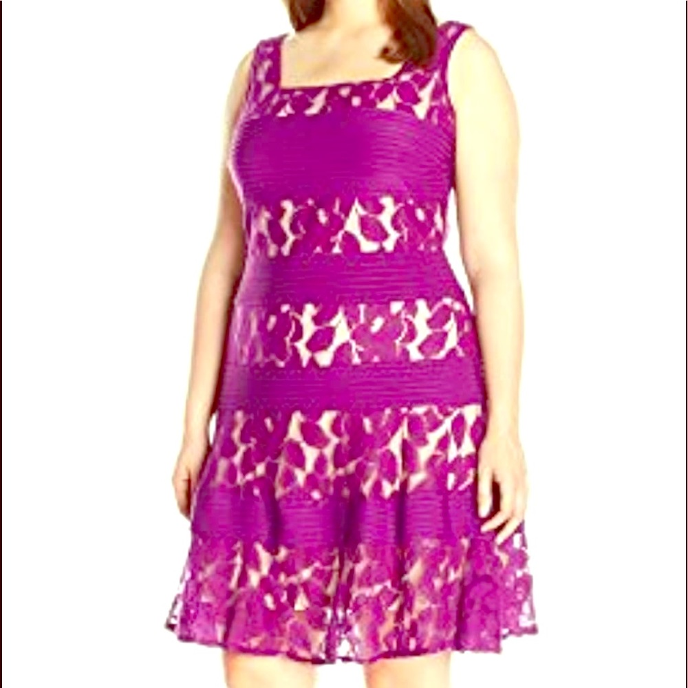 Gorgeous lace plus size dress purple nude pintuck